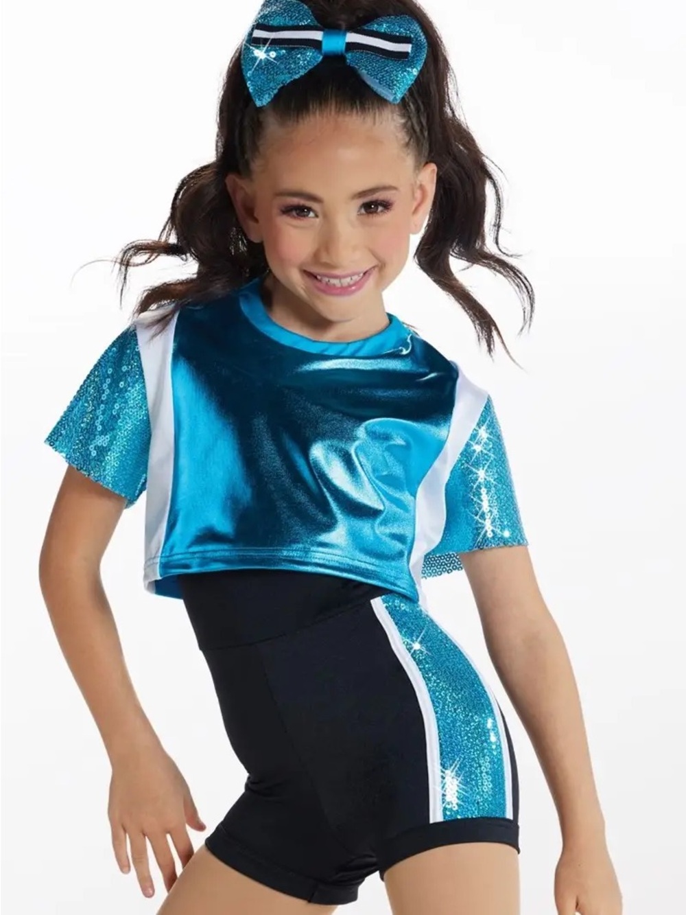 Weissman Teal Blue Metallic Kids Swim Rashguard Set